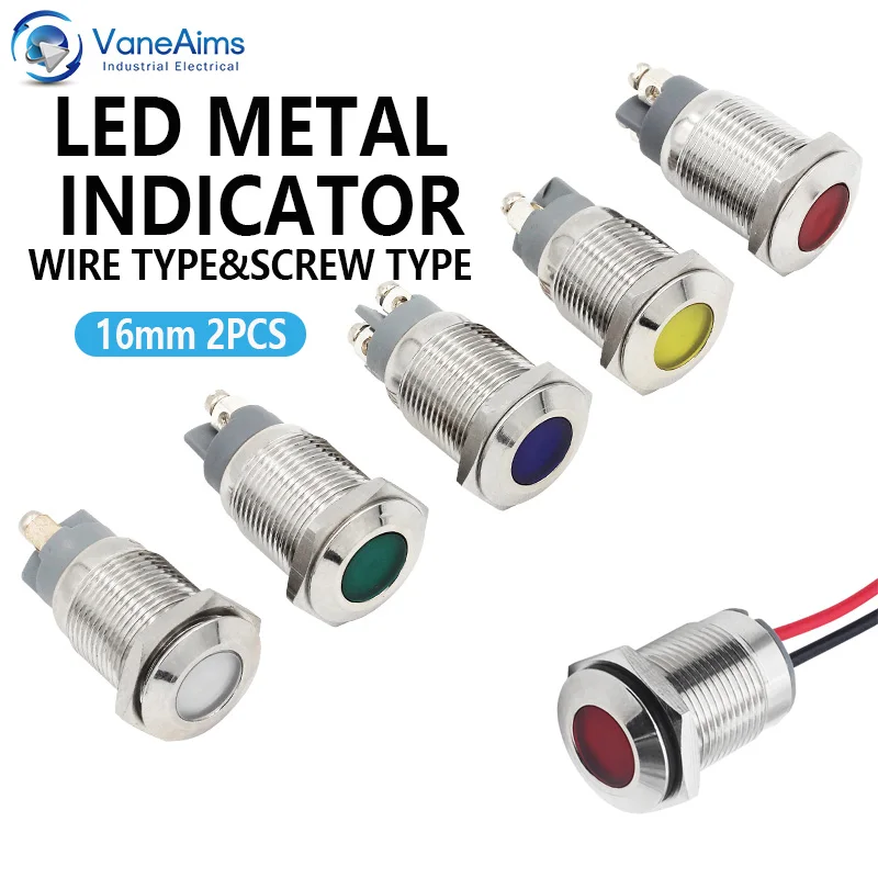 

2 шт. 16 мм IP67 Водонепроницаемый металлический светодиодный индикатор DC/AC 3-48В, сигнальная лампа-индикатор 5 цветов для приборной панели автомобиля, лодки