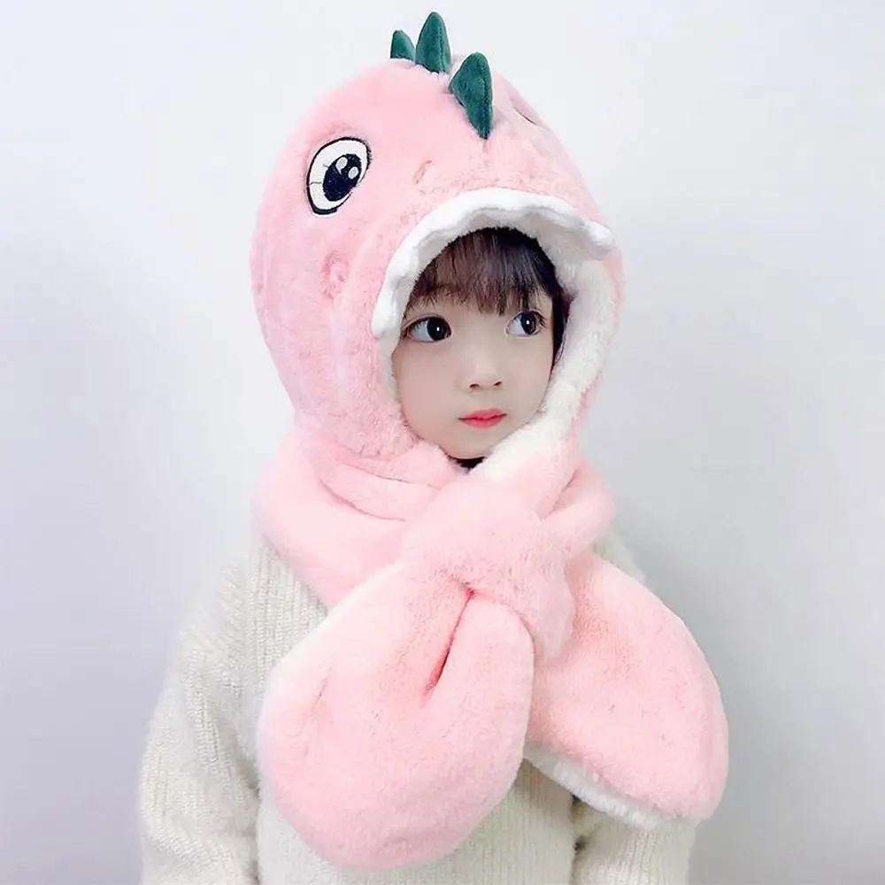 

Cute Soft Pullover Hat Windproof Dinosaur Cold-proof Plush Scarf Integrated Cap Bonnet Bomber Hat Baby Hat Winter Cap