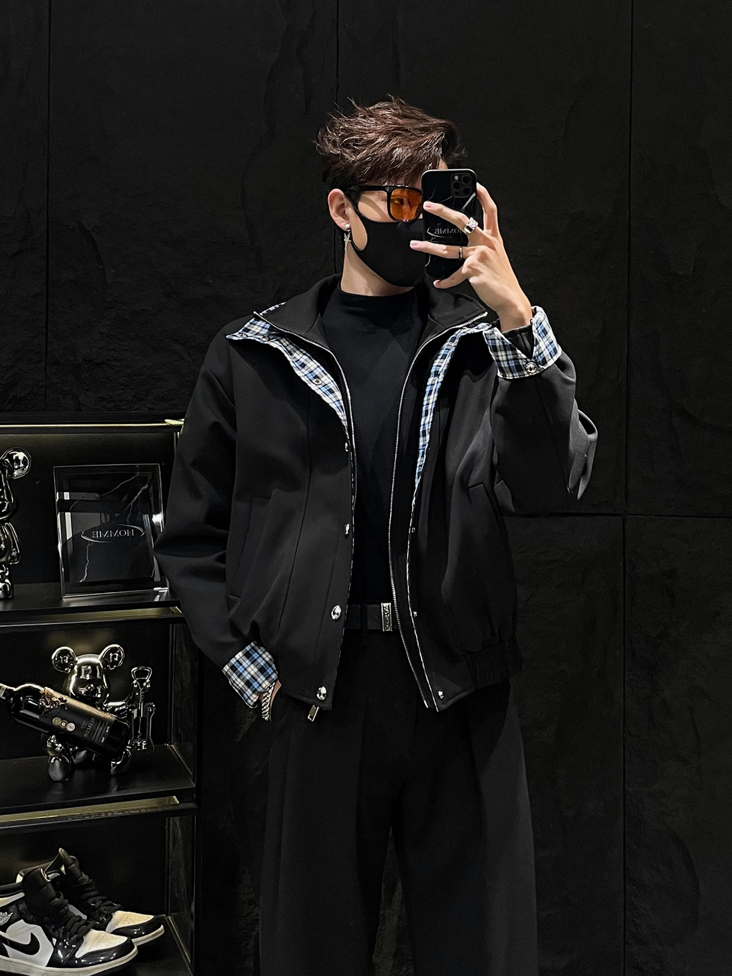 

Loose Fit Men's Plaid Patchwork Jaet Thiened Cotton Lined Outerwear Casual Sle Youth Trend Autumn Winter Coat