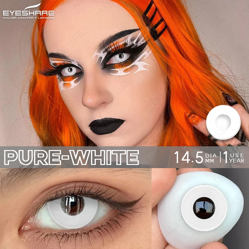 EYESHARE 2pcs Halloween White Contact Lenses Anime Color Cosplay Black Lenses Crazy Red Beauty Makeup Lens multicolored lense