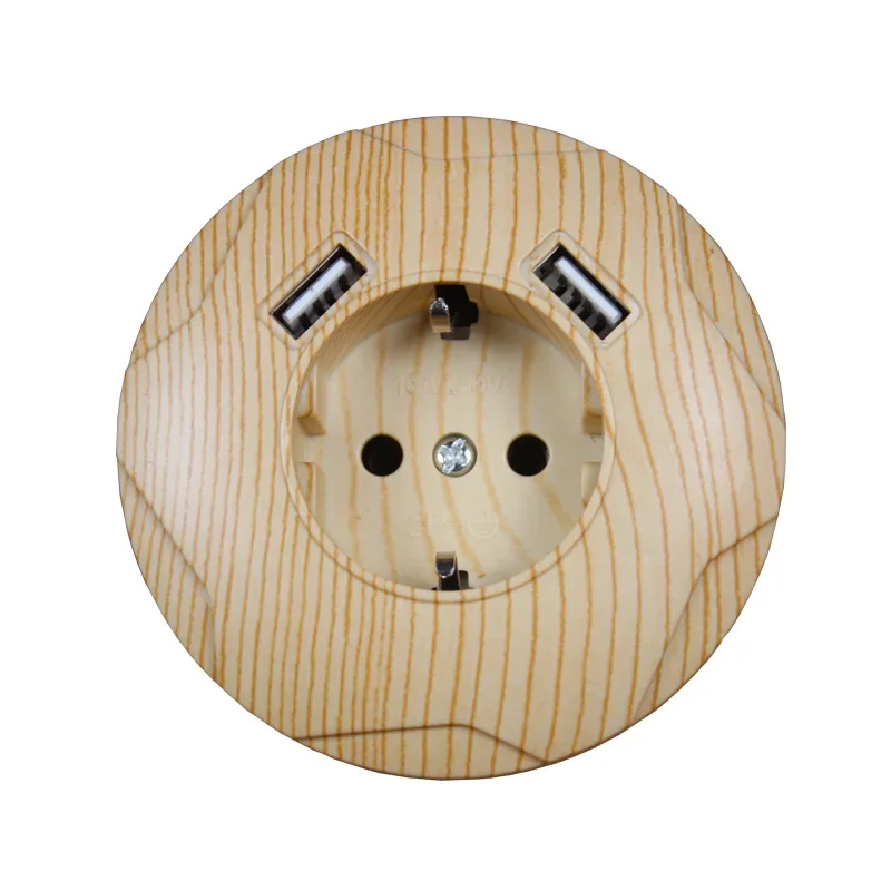 New USB Wall Socket Round Double USB Port 5V 2A Usb  pared prise high quality usb wood tree color F03 enchufes de pared