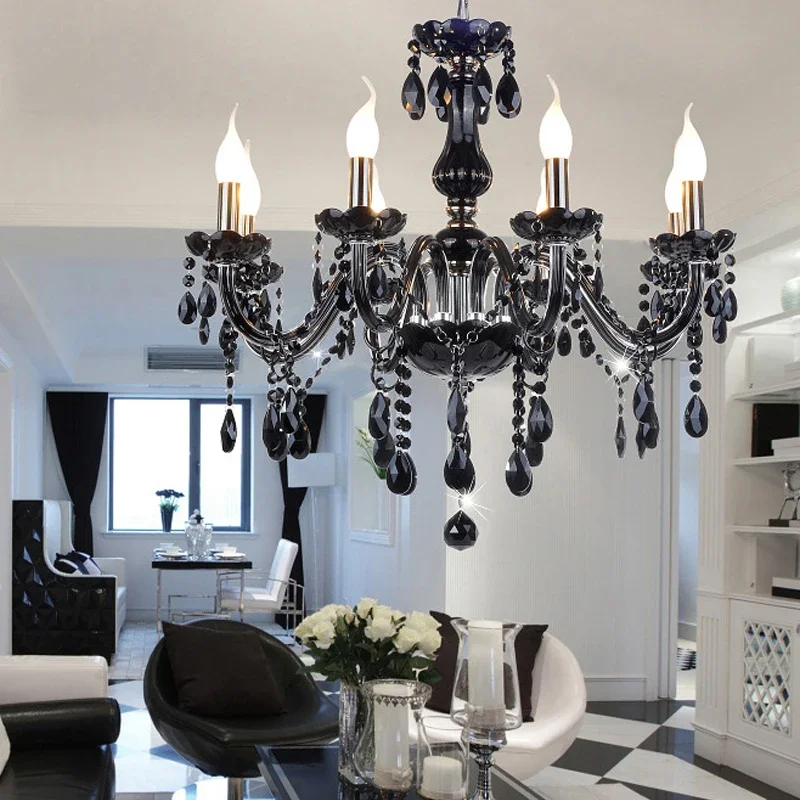 APRIL European Style Crystal Pendant Lamp Black Candle Lamp Luxurious Living Room Restaurant  Bedroom Villa Chandelier