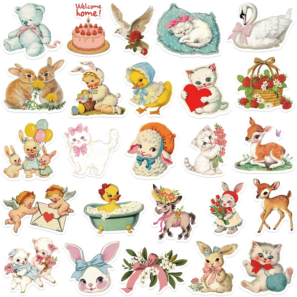 10/30/50 Stuks Retro Cartoon Dieren Esthetische Stickers Leuke Graffiti Sticker Diy Waterfles Telefoon Koffer decals Voor Kinderen Speelgoed