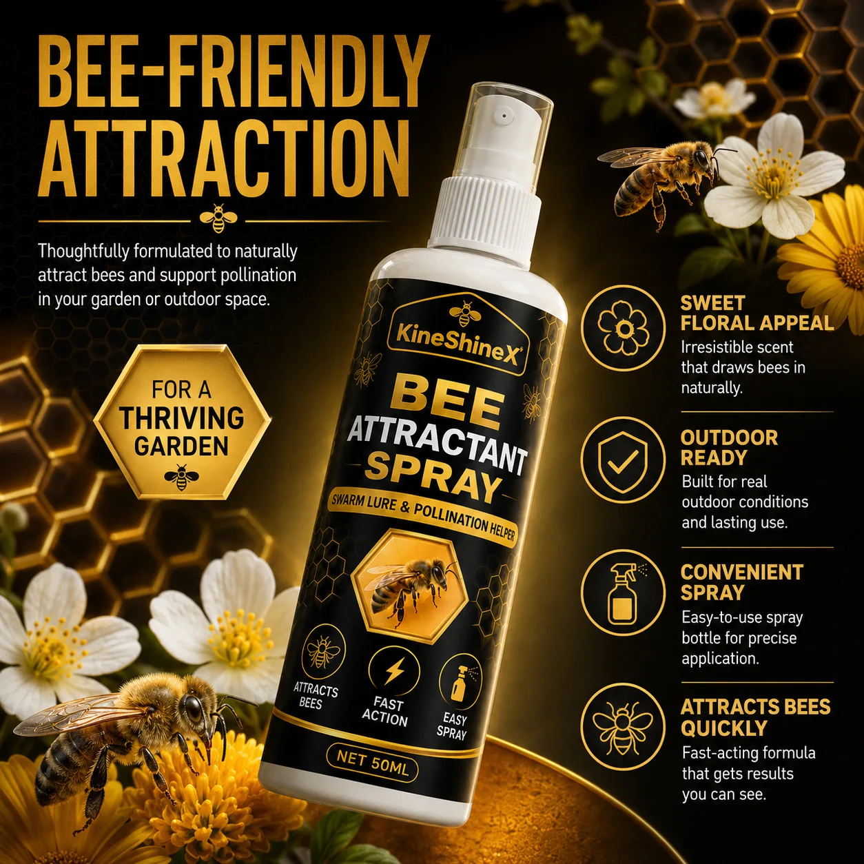 50ml Bee Attractant Multipurpose Spray – Swarm Lure & Pollination Helper, Attracts Bees Fast for Garden, Orchard & Swarm Traps