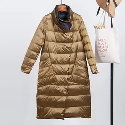 White Duck Down Ultra Light Jacket Women Winter Double Sided Slim Down Coat Single Breasted Parkas Down Jacket Women Coats