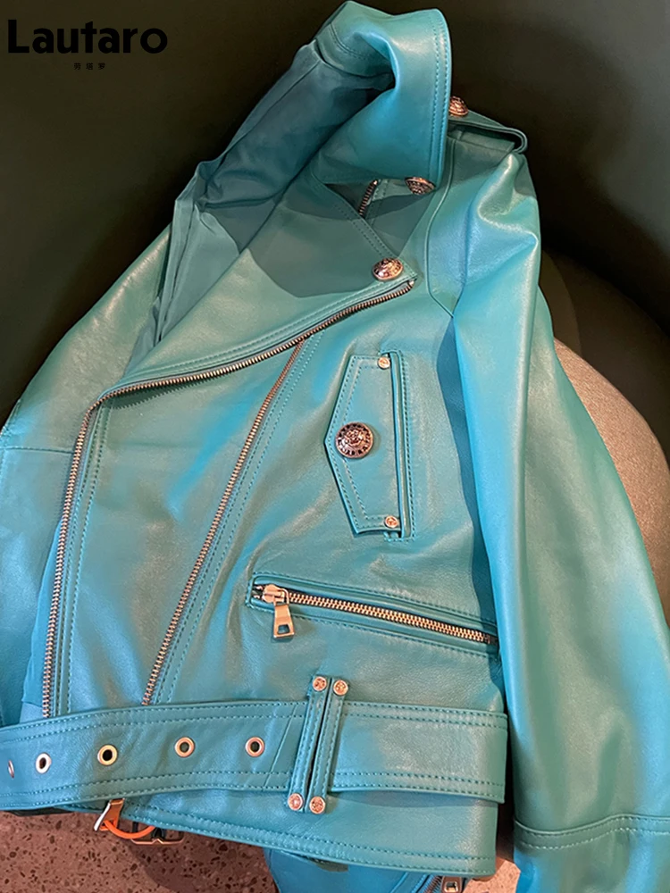 Lautaro-Chaqueta de motorista de cuero Pu para mujer, chaqueta de manga larga con cremallera, ropa de calle de diseñador de lujo, color verde