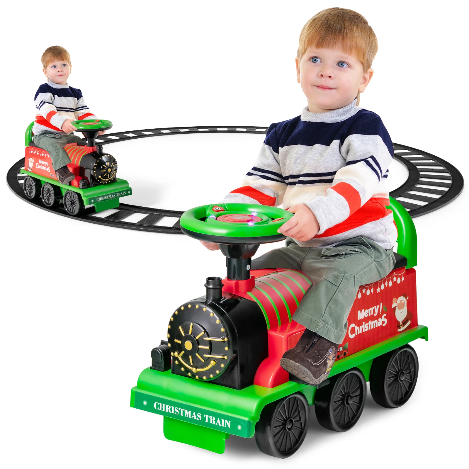 

6V Electric Kids Ride On Train Motorized Train Toy w/ Track & 6 Wheels Green