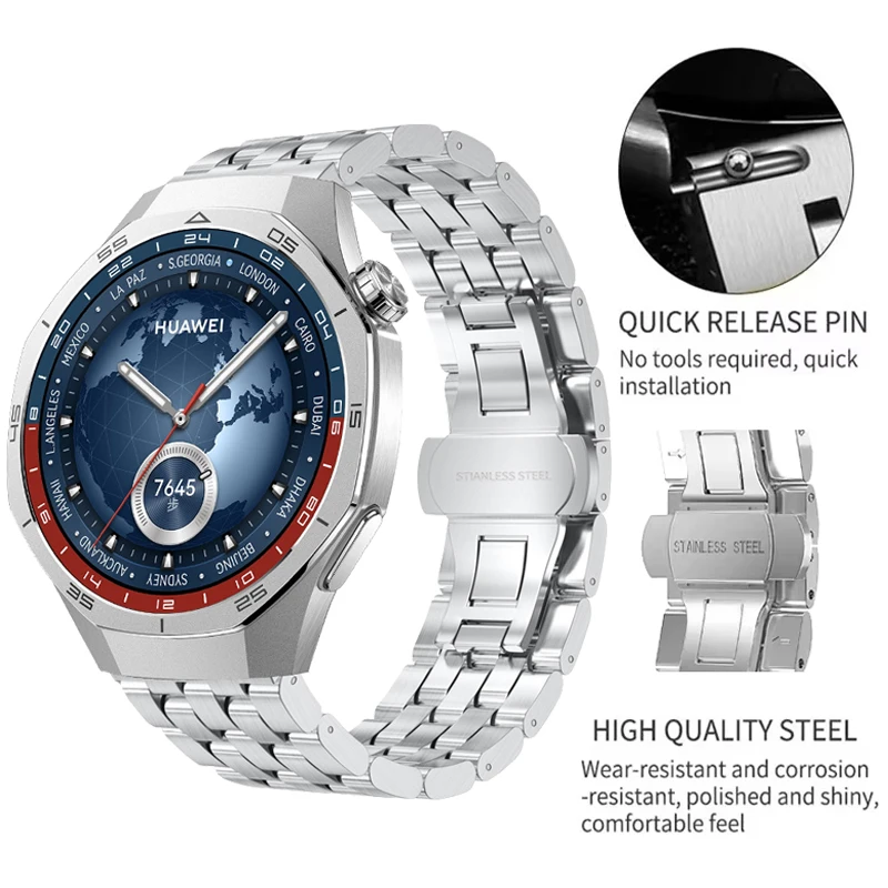 For HUAWEI WATCH GT5 Pro 46mm Stainless Steel Watchband For Huawei Watch GT 5 4 3 2 46mm Bracelet huawei watch 4 pro Metal Strap