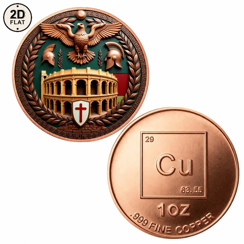 1pc Vintage Rome Eagle Colosseum Copper Commemorative Coin Warrior Helmet Shield Art Collectible Medal for History Enthusiasts