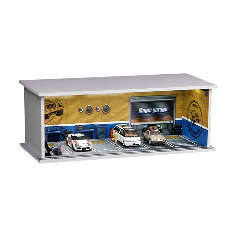 1/64 Diorama Car Garage Model  LED Lighting City Car Showroom Scene  For Miniatures Vehicles Display Model Assembled Park