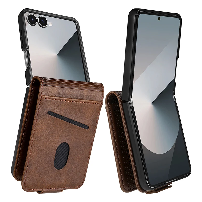 Leather Cards Solt Holder Wallet Phone Case for Samsung Galaxy Z Flip 8 7 6 5 4 Flip8 Flip7FE 5G Kickstand Shockproof Back Cover