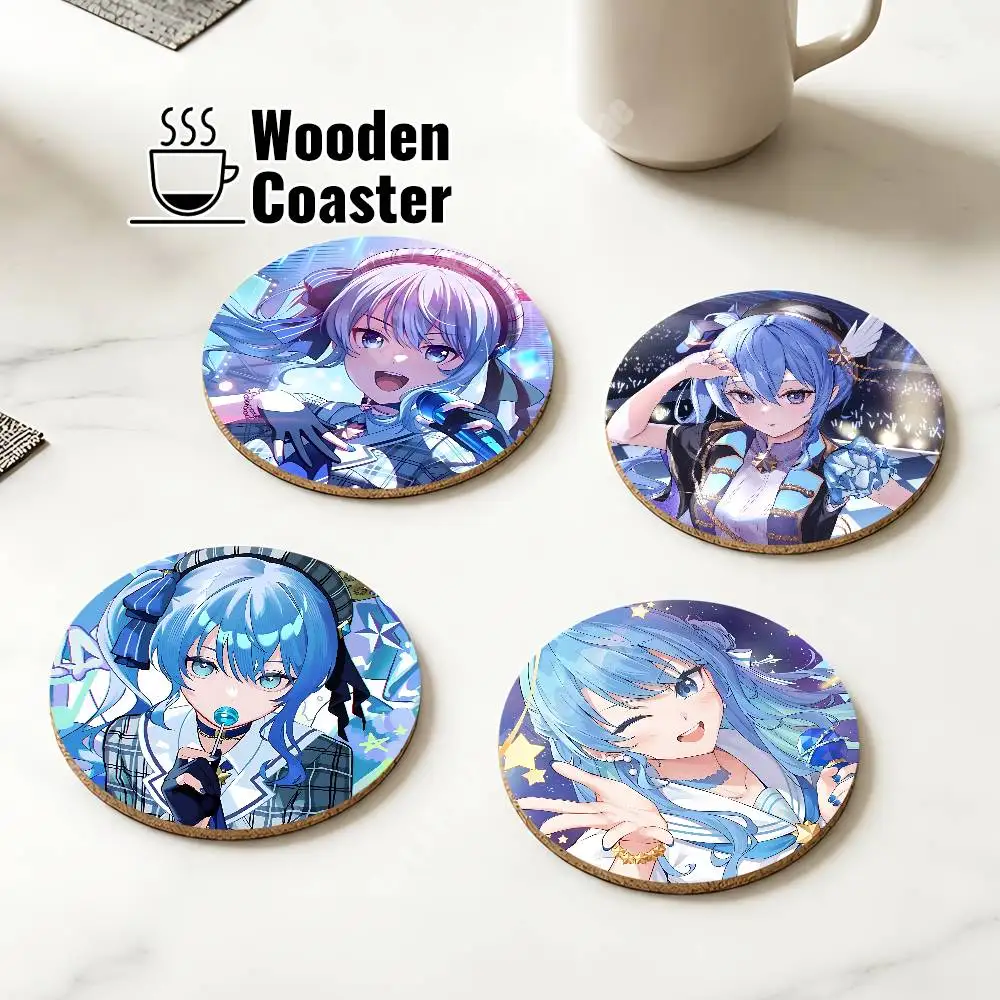 Hoshimachi Suisei H-Hololive Streamer Wooden Cup Mat Americano Beer Milk Water Coaster for Baking Studio