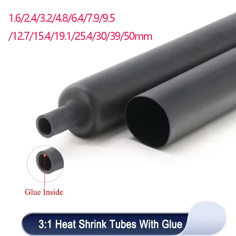 

1/5/10M 3:1 Heat Shrink Tube With Glue1.6/2.4/3.2/4.8/6.4/7.9/9.5/12.7/15.4/19.1/25.4/30/39/50mm Heat-shrinkable Sheath DIY