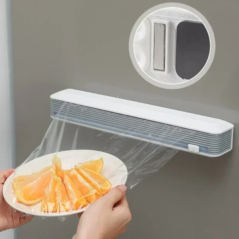 Kitchen Household Plastic Wrap Dispensers Magnetic Cling Film Cutter Storage Box Aluminum Foil Stretch Cutter Accessories