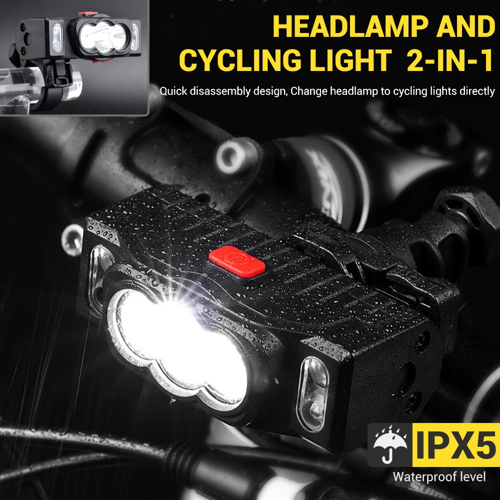 W660-3 Multi Function Sensor Headlight Strong MagneticHeadlamp  Equipped with Bicycle Clips Outdoor Waterproof Cycling Light