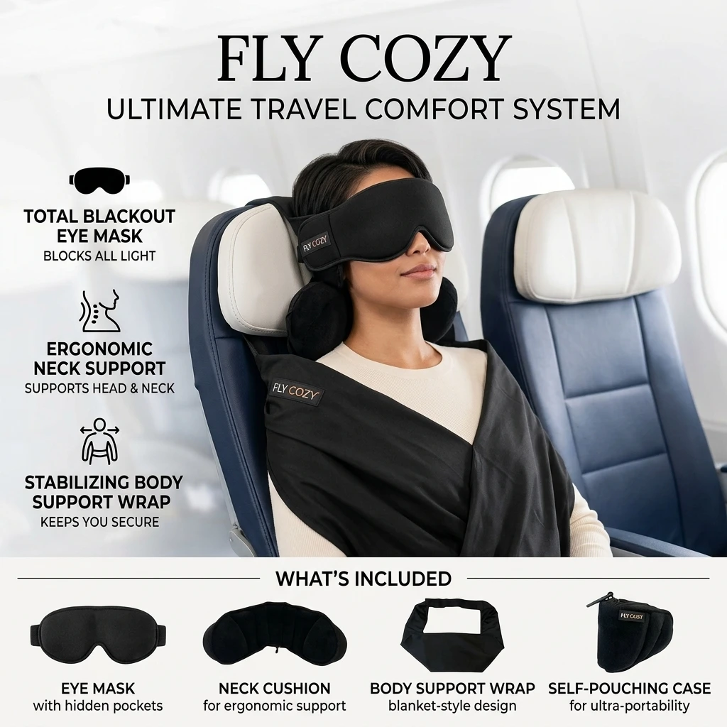 All-in-One Travel Pillow with Eye Mask & Blanket,Ergonomic Neck Support, Compact Foldable Sleep Cushion for Airplane Flight Trip