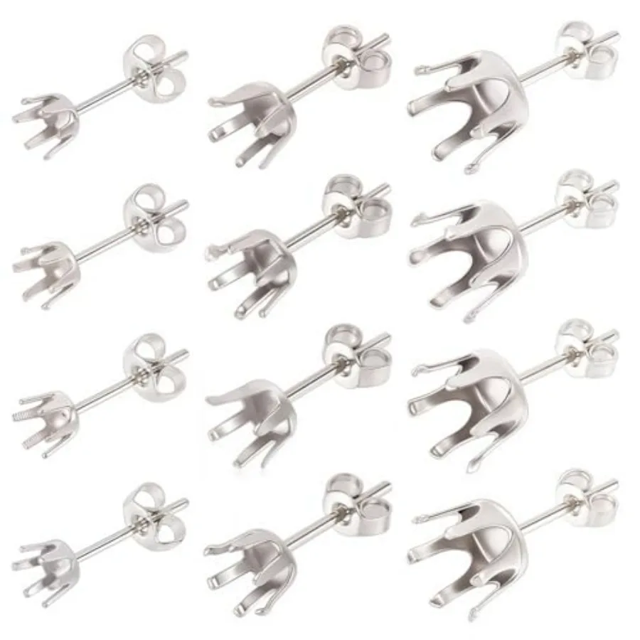 

1 Box 90Pcs Prong Earring Setting 304 Stainless Steel Earring Posts Prong Earring Blanks Beads Rhinestone Claw Earring Componen