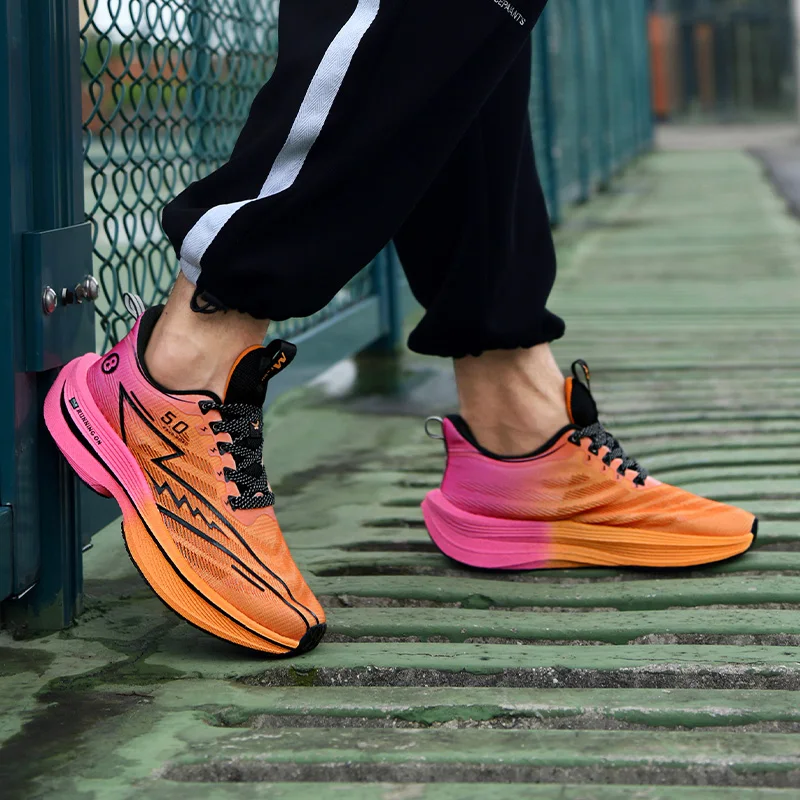 Men\'s Shoes Carbon Plate Cushioning Road Running Shoes Fashionable Printed Lace Up Tennis Shoes Non-slip Breathable Sports Shoes