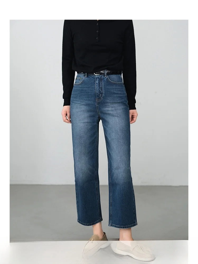 

Джинсы в стиле ретро, прямые джинсы, классические синие хлопковые эластичные джинсы с застежкой-молнией на талии, весеннее новое поступление, женские джинсы премиум-класса