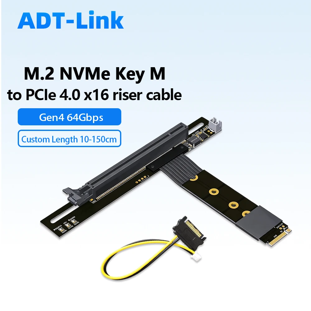 M.2 NVMe Key M to PCIe 4.0 X16 라이저 케이블 Gen4 64Gbps 플렉시블 GPU 연장 케이블 (ATX 케이스 그래픽 카드 수직 장착용)