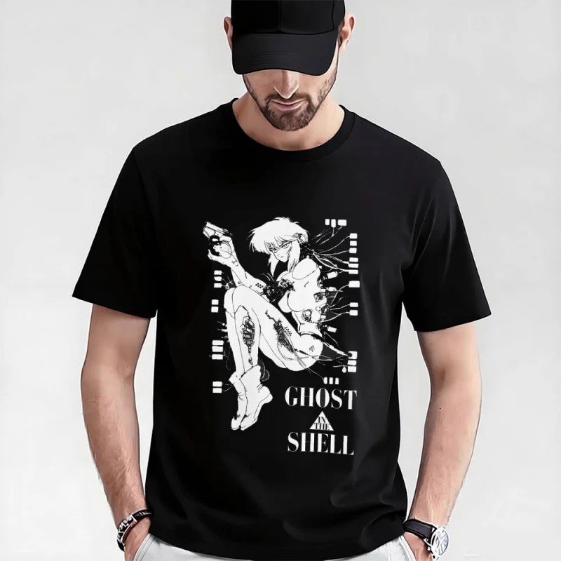 

Retro Manga Ghost In The Shell Anime T Shirt Cyberpunk Major Motoko Graphic Tee Sci-Fi Aesthetic Y2K clothes Large size Tops