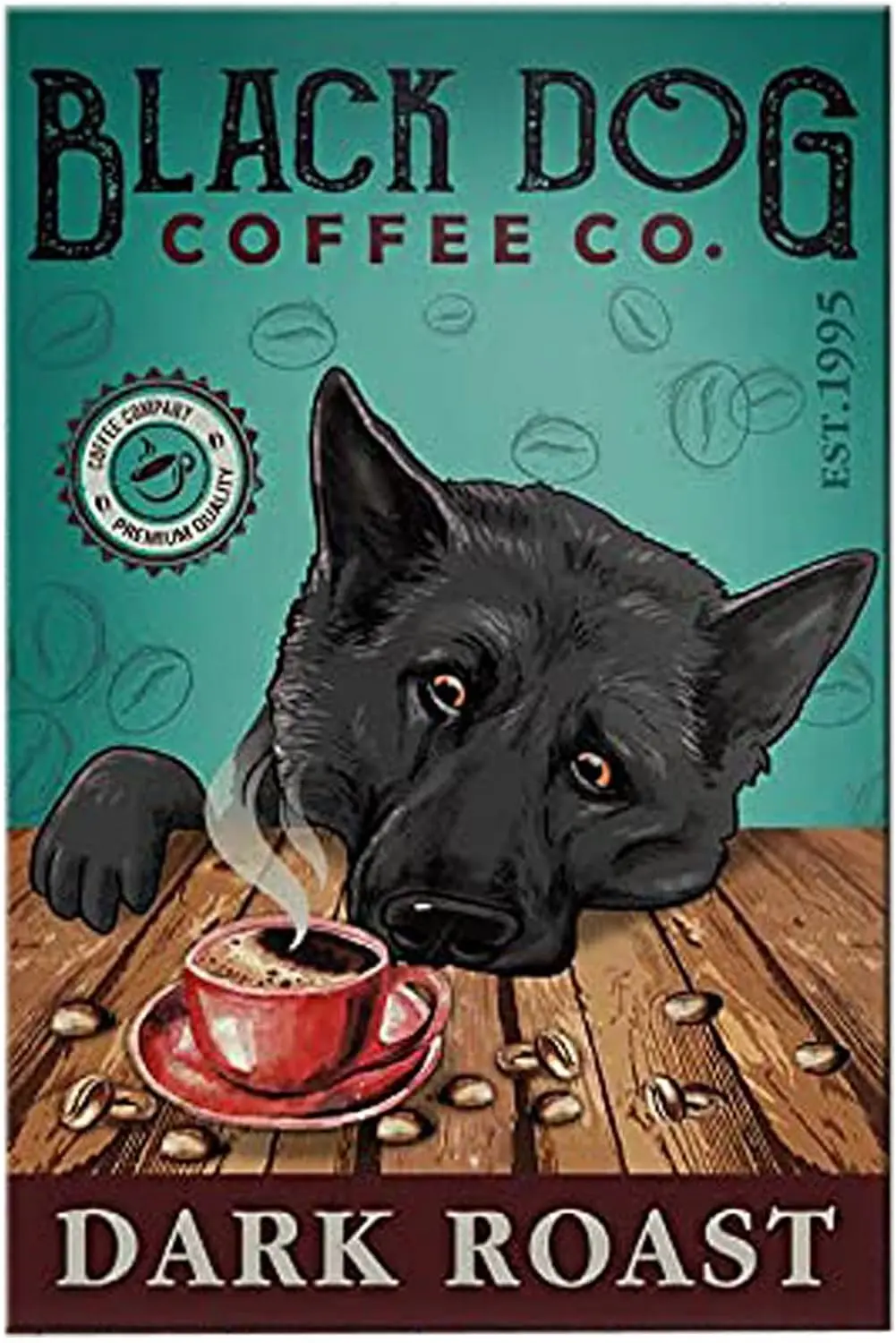 Metal Sign Black German Shepherd Dog Coffee Vintage Signs Retro Tin Signs Aluminum Sign for Kitchen Home Garden Wall Bar Cafe De