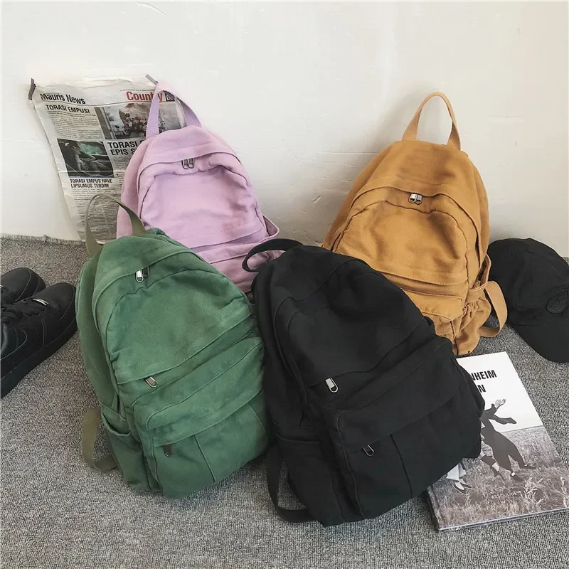 Fashion Solid Color Backpack Women Canvas School Bags For Teenage Girls Casual Travel Backpack Female Student School Backpack