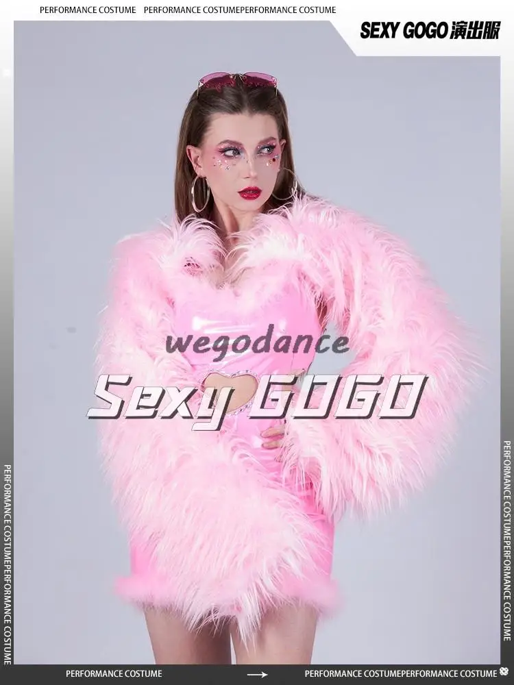 New Sexy Pink Feather Woman Singer Nightclub Dancer Costume