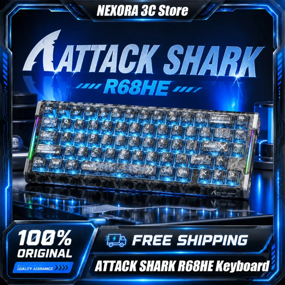 ATTACK SHARK R68HE Hall Effect Keyboard 8KHz Wired Magnetic Switch Rapid Trigger Snap Tap 65 Percent Layout Keyboards for PC