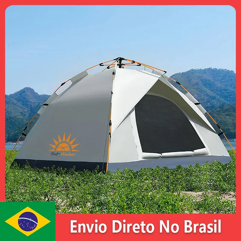 Tienda de campaña automática para 3-4 personas, camping portátil rápido autoadhesivo para exteriores, verde/blanco