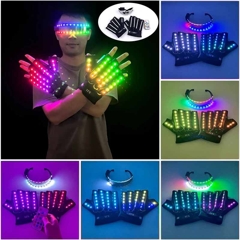 1pcs LED Glasses + 1pair LED Gloves 6 Colors Available New Product Set Glow Dance Party Costume Decoration LED Laser Props