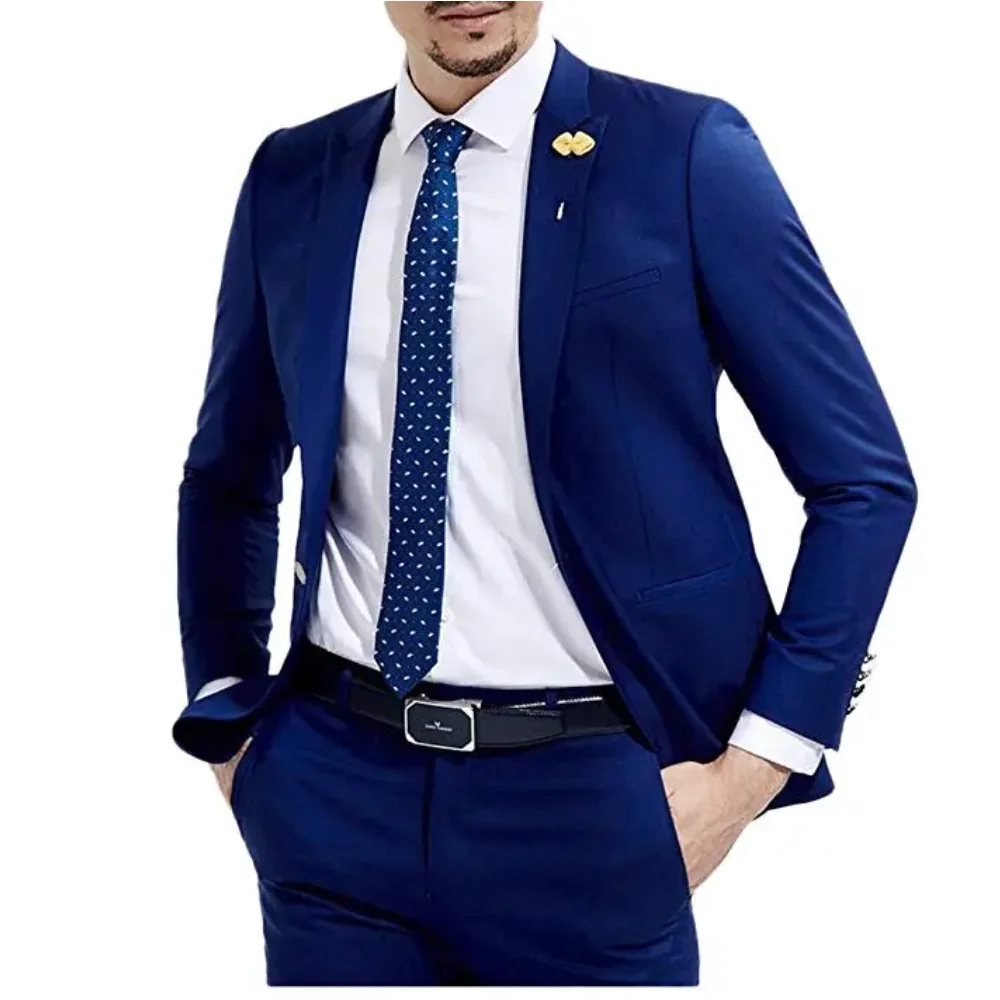 

Royal Blue Wedding Men Suit 2Pieces Italian Stylish Men Slim Fit Tuxedos For Party Groom Mens Suits (Jacket+Pants+Tie)