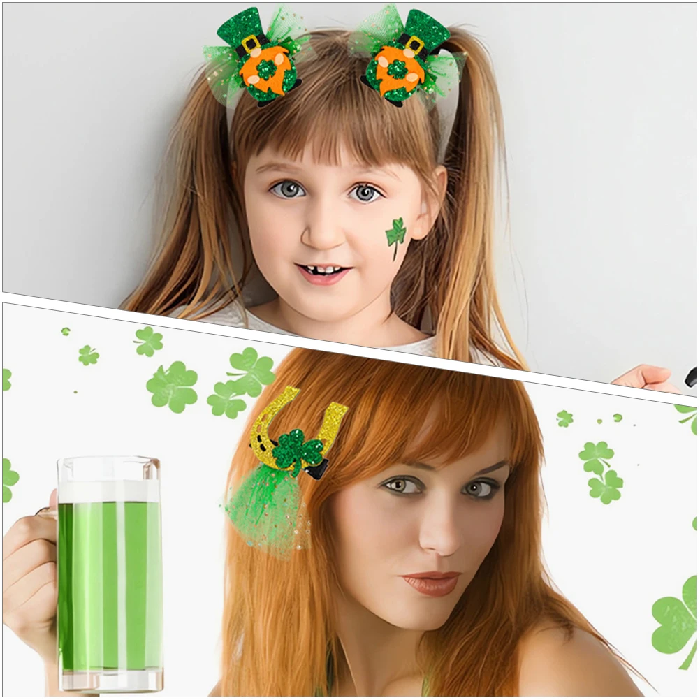 

6pcs Shamrock Clover Hair Clips Barrettes Green Dwarf Rainbow Coins Horseshoe Hat Adults St Patrick's Day Party Decor