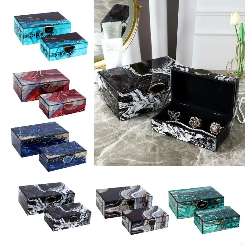 Sturdy Lined Jewelry Casket Stylish Marble Finish Spacious Organiser Accessory for Women's Trinkets Home Organization