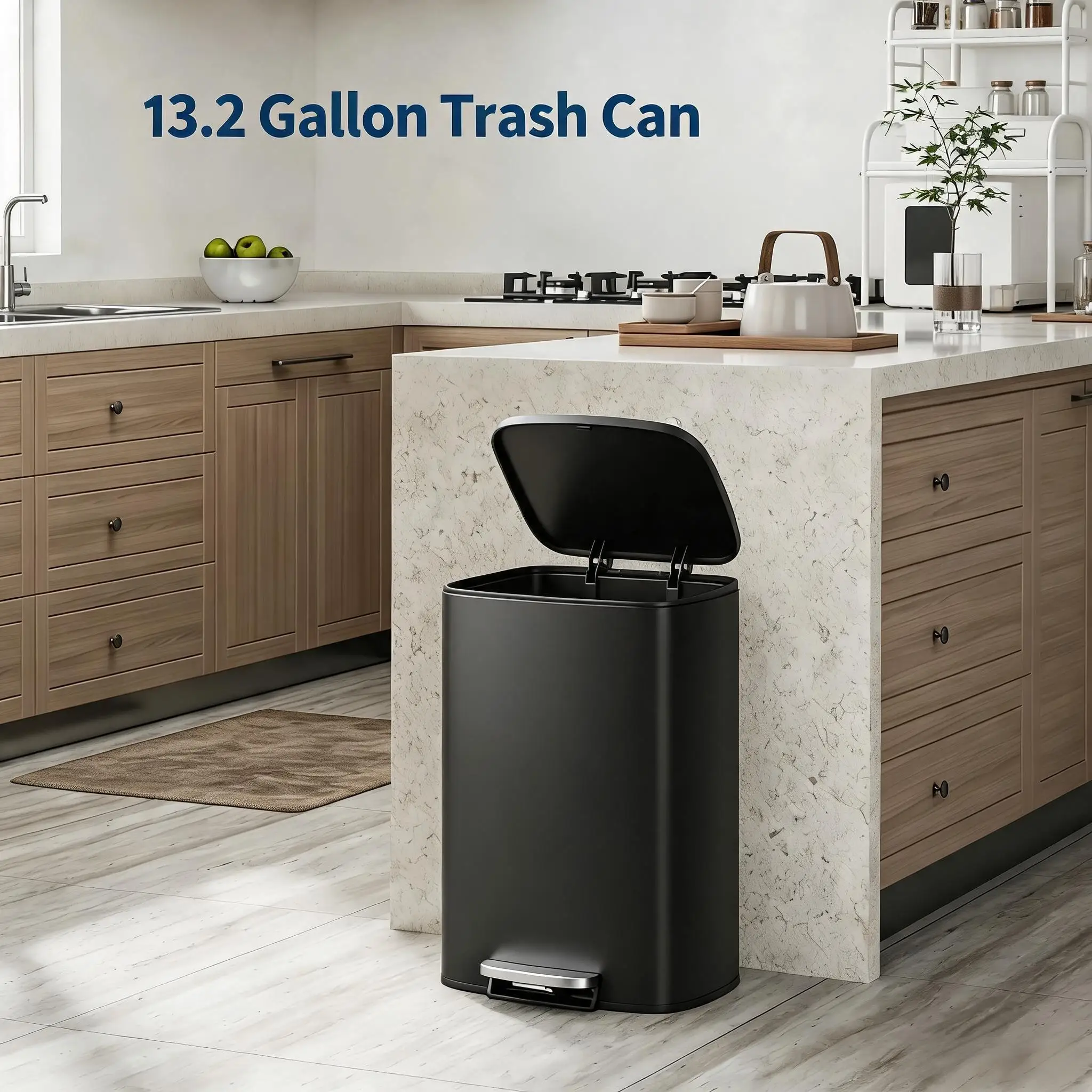 

13 Gal / 50 L Kitchen Trash Can, Large Rustproof Garbage Can with Inner Bucket and Soft Close Lid, Step-on Trash Bin for Kitchen Bathroom Office, Black