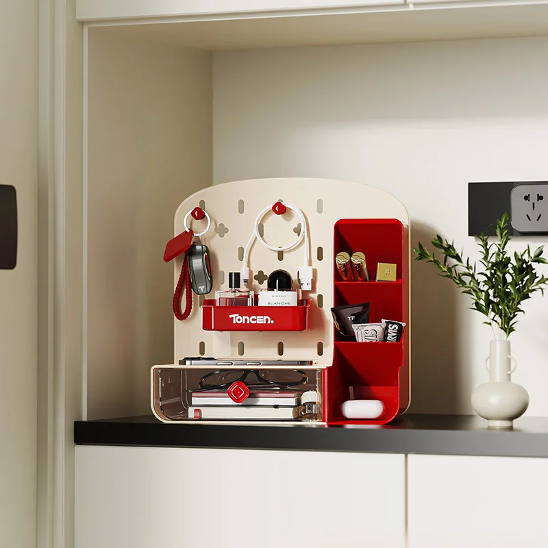 Hole Plate Storage Box Living Room Desktop Large-capacity Pen Holder Shelf, Student Bedroom High-value Plastic Storage Box