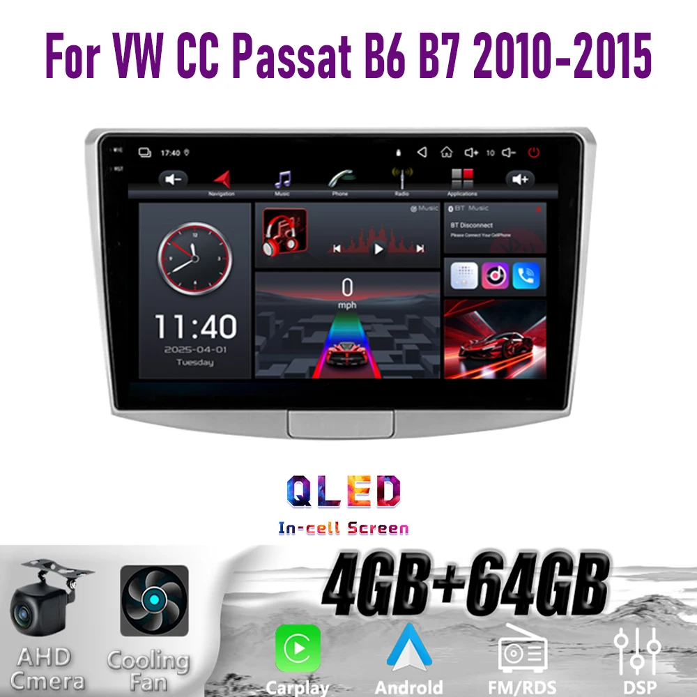 

GPS 9" For VW CC Passat B6 B7 2010-2015 Wireless CarPlay Android 15 Car Stereo Radio WIFI Head Unit Google Map Camera 4GB+64GB