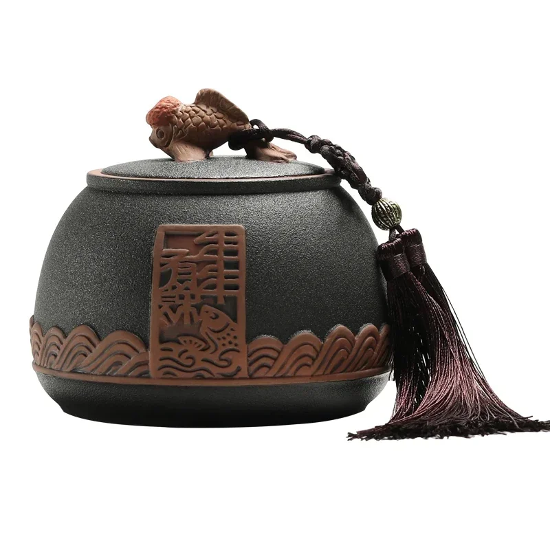 Traditional Pottery Tea Caddy Large Capacity Ceramic Storage Tank Portable Sealed Travel Tea Jar Candy Coffee Spice Container