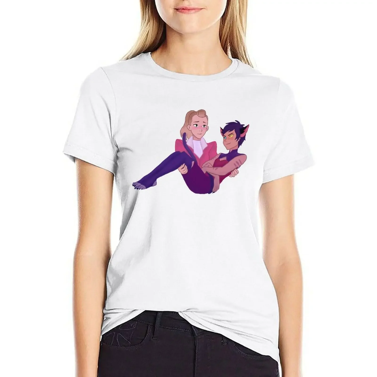 

Catradora, Catra sitting in Adora's Lap, She-Ra Season 5 T-shirt korean fashion workout shirts for Women loose fit