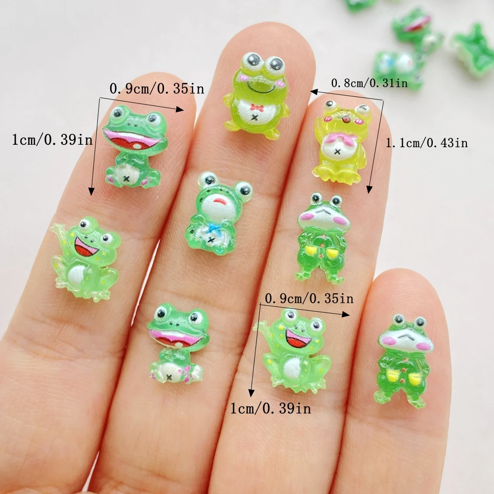 50pcs Mixed Resin Glitte Cute Cartoon Green Frog Flatback Rhinestone Figurines Nail Art DIY Party Scrapbook Accessories Crafts