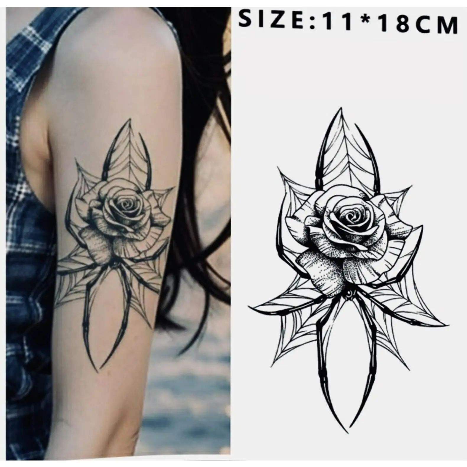 

Spider-Rose Pactbone Herbal Juice Arm Body Art Waterproof Temporary Tattoo, Long-Lasting 1-2 Weeks, Realistic Fake Tattoo