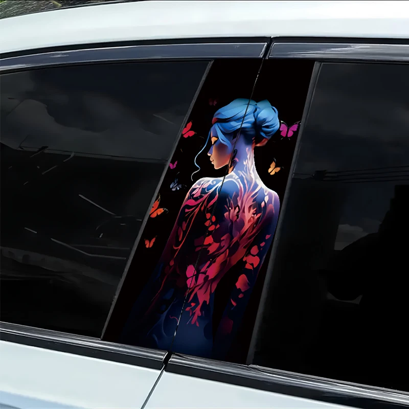 2 pieces of automotive B-pillar stickers Woman's Back Smooth material protection film with anti-scratch properties