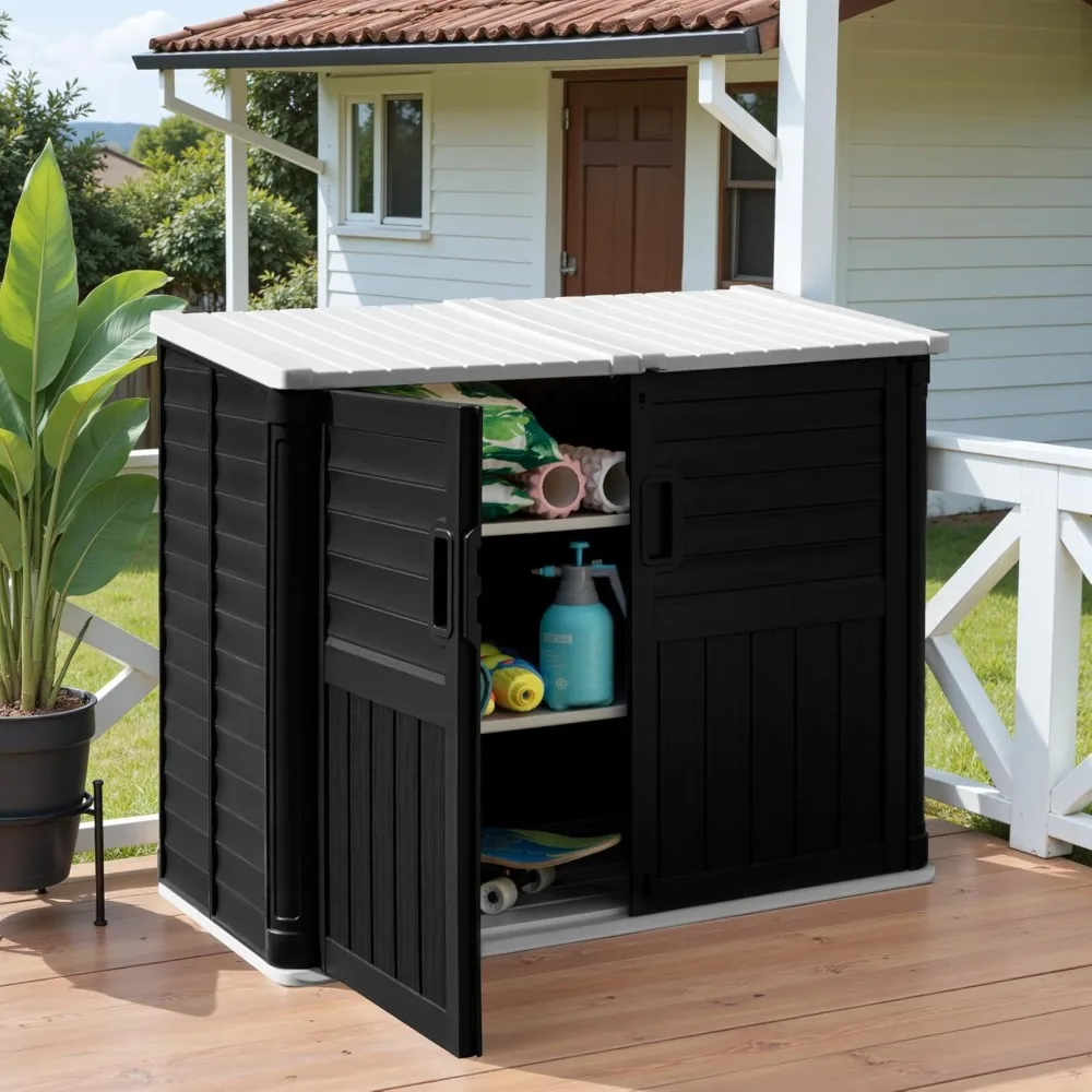 

Outdoor Resin Storage Shed, 34 Cubic Feet Horizontal Outdoor Storage Box, Waterproof, Black