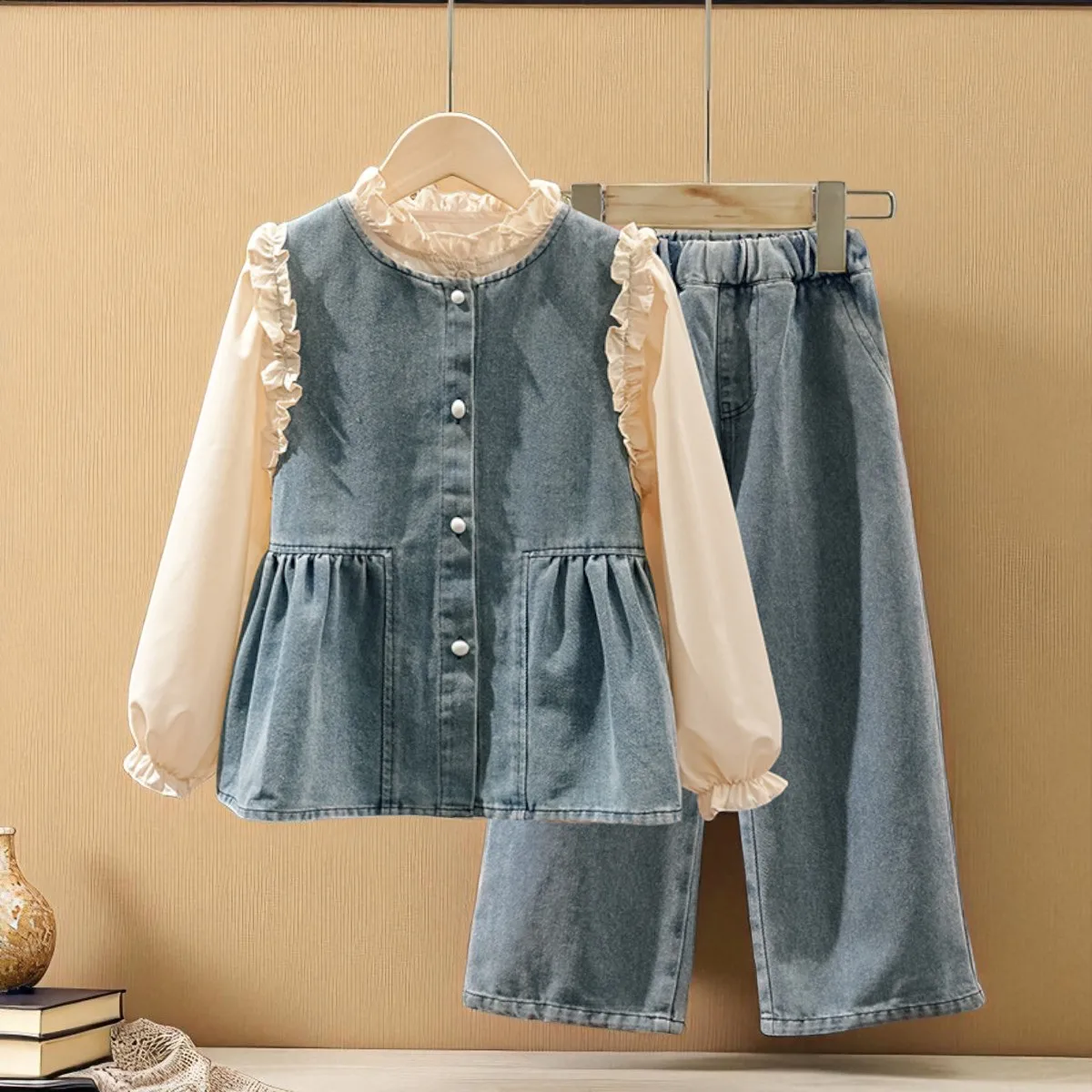 3-Piece Set Girls Outfits Tracksuit Kids Vest & Shirt & Pants Suit Baby Kids Casual Costumes Girls School Uniform Set 6 8 9 13 Y
