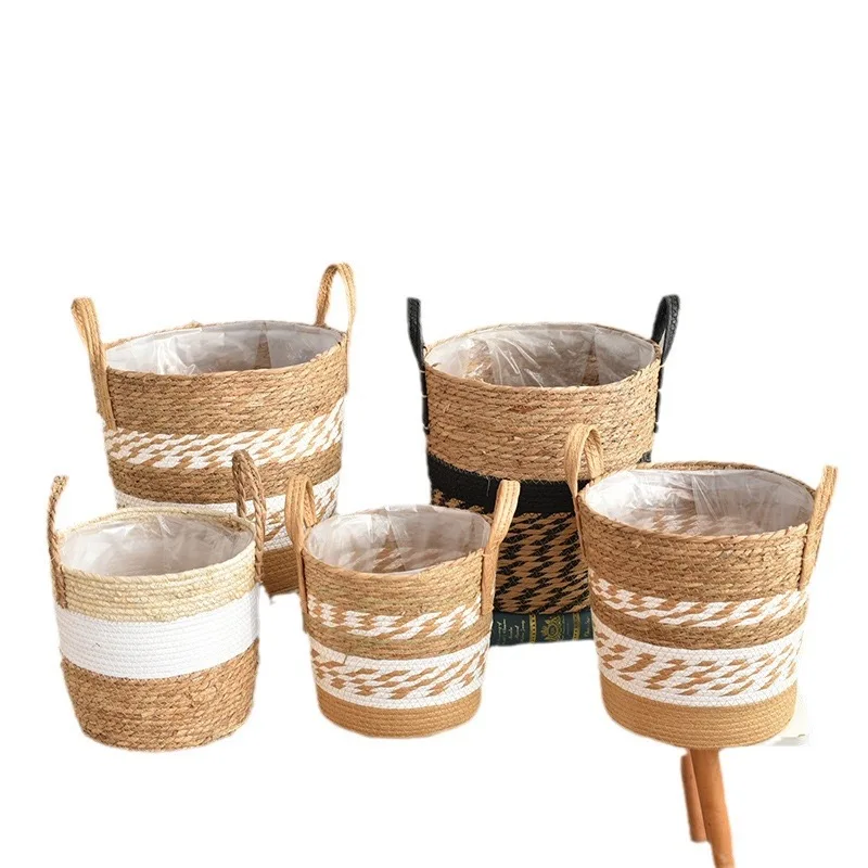 Fancy Wicker Planter Basket Natural Flower Pot Home Decor Garden Bamboo Seagrass Storage Baskets Toy Holders