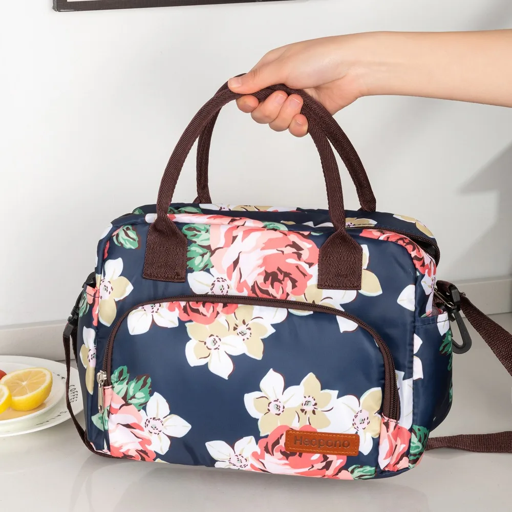 Portable Nylon Lunch Bag Handheld Large Capacity Insulated Handbag Waterproof Leopard Print Fruit Fresh-keeping Pouch Men