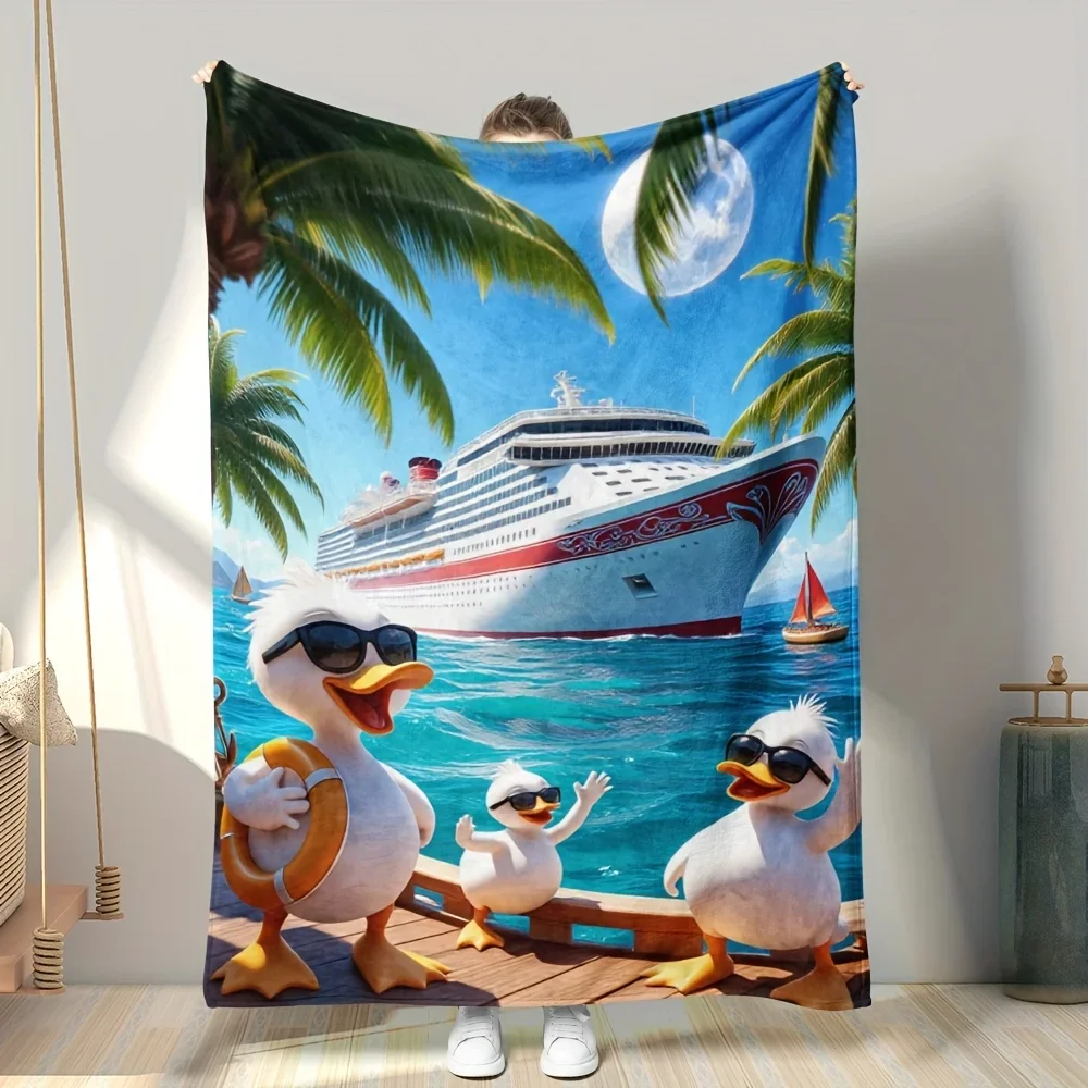 Super Large Tropical Beach Blanket Cruise Ship Ducks Cute Cartoon Throw Summer Vacation Picnic Outdoor Decor 150x200cm