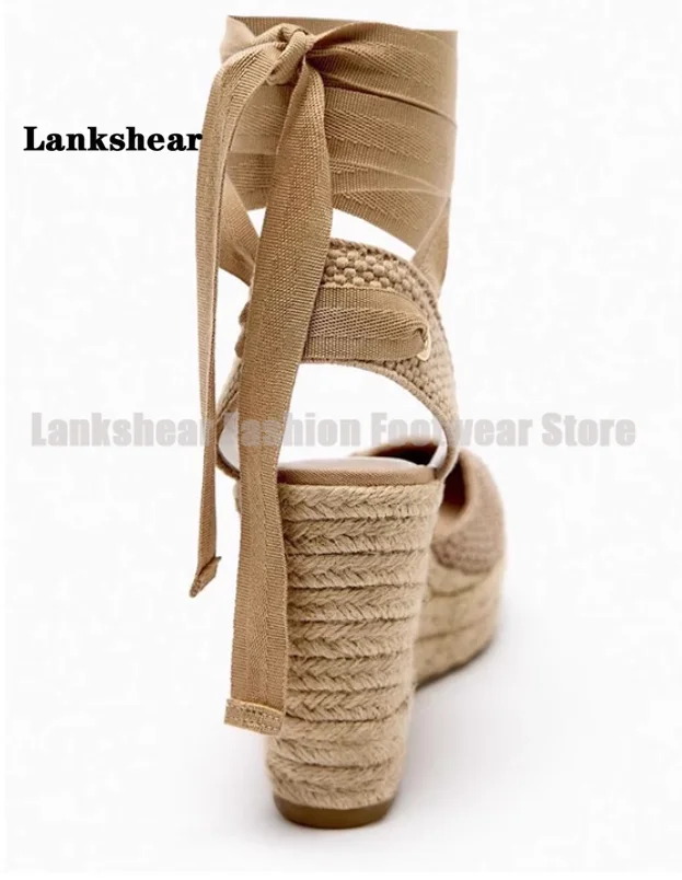 Wedges Platform Sandals Ankle Lace Up Espadrilles Women Shoes Summer Round Toe Novelty Style Sandalias De Mujer Verano