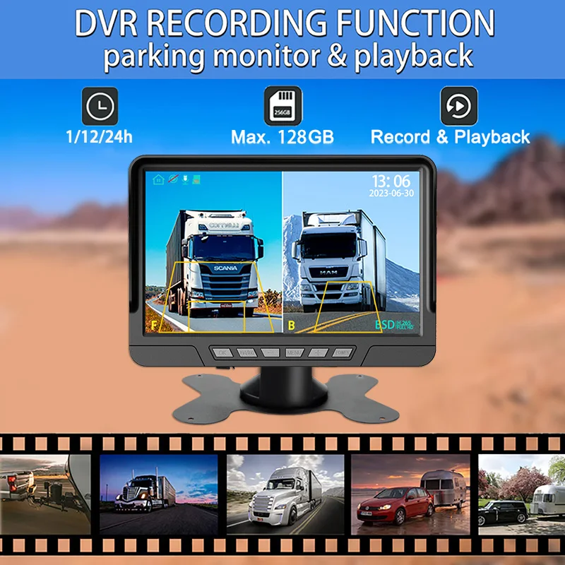 Monitor de carro IPS AHD com luz estelar, câmera do veículo, visão noturna, BSD, sistema de backup de ponto cego, gravador de estacionamento de ônibus e caminhões
