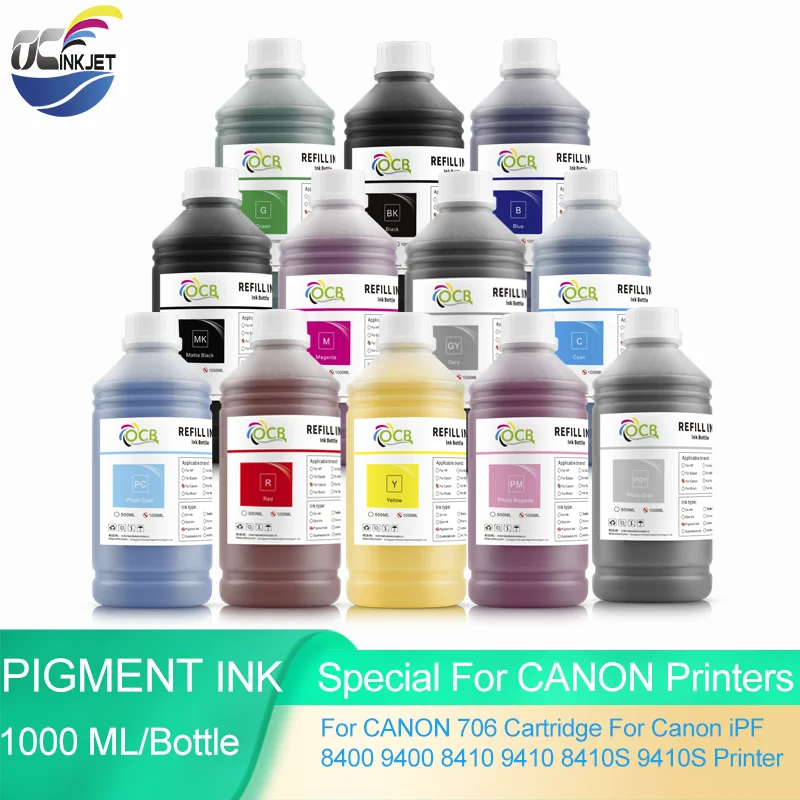 1000ml Pigment Ink For Canon 706 caitridge for Canon iPF 8400 9400 8410 9410 8410S 9410S Printer Refill Ink 12 Colors